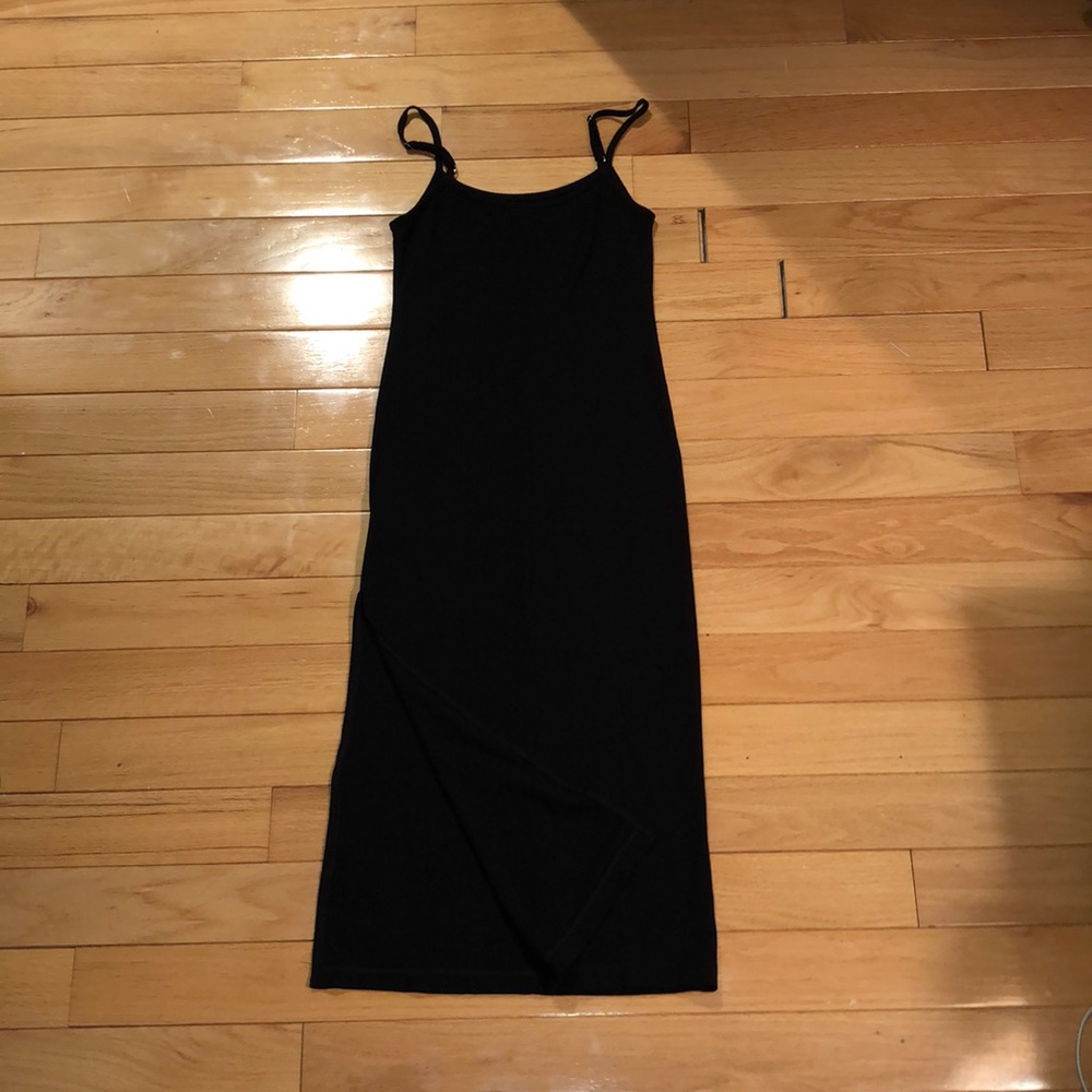 Black tank top ribbed midi dress